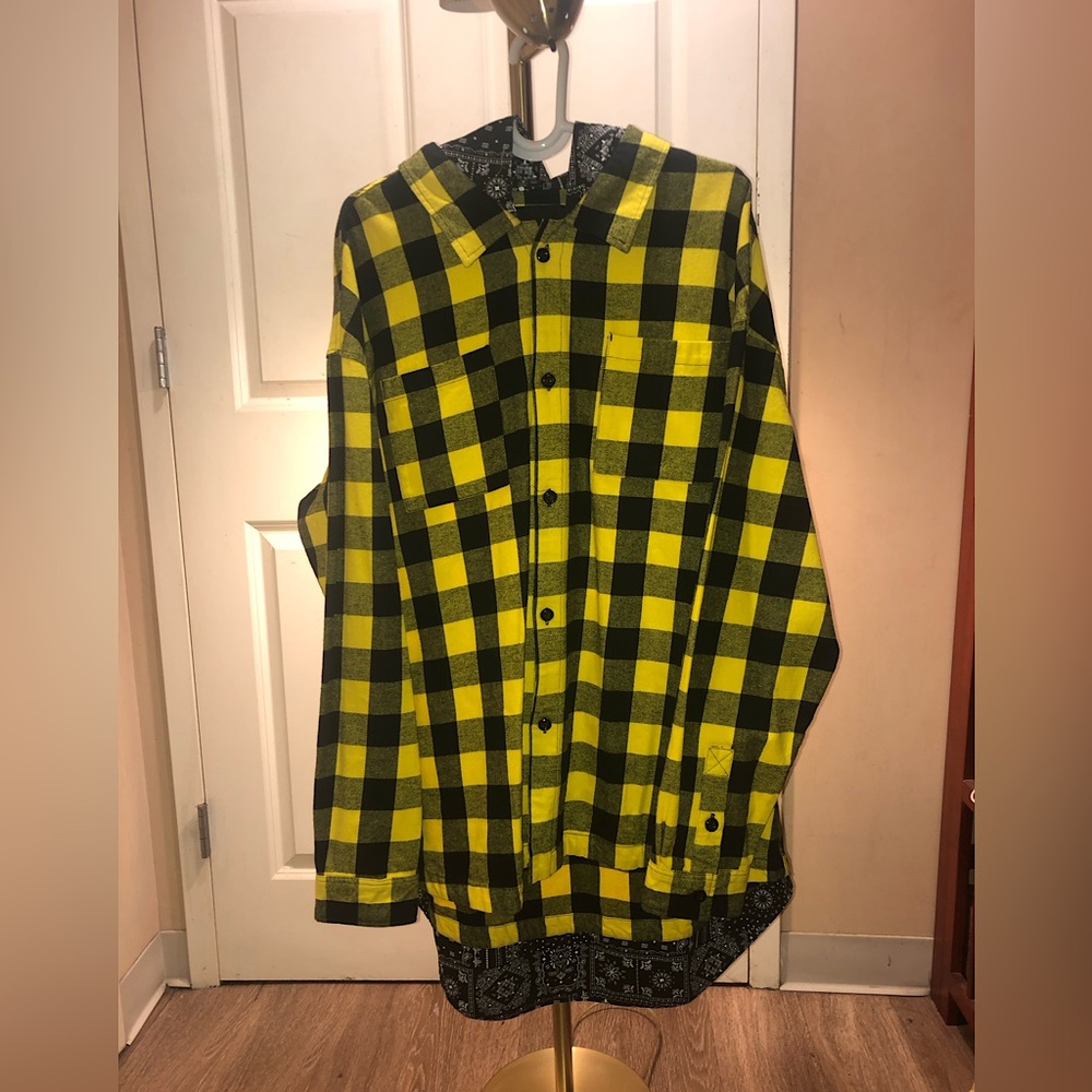 NWT Fashion Nova Plaid Double Layer Woven Hoodie Yellow/Combo